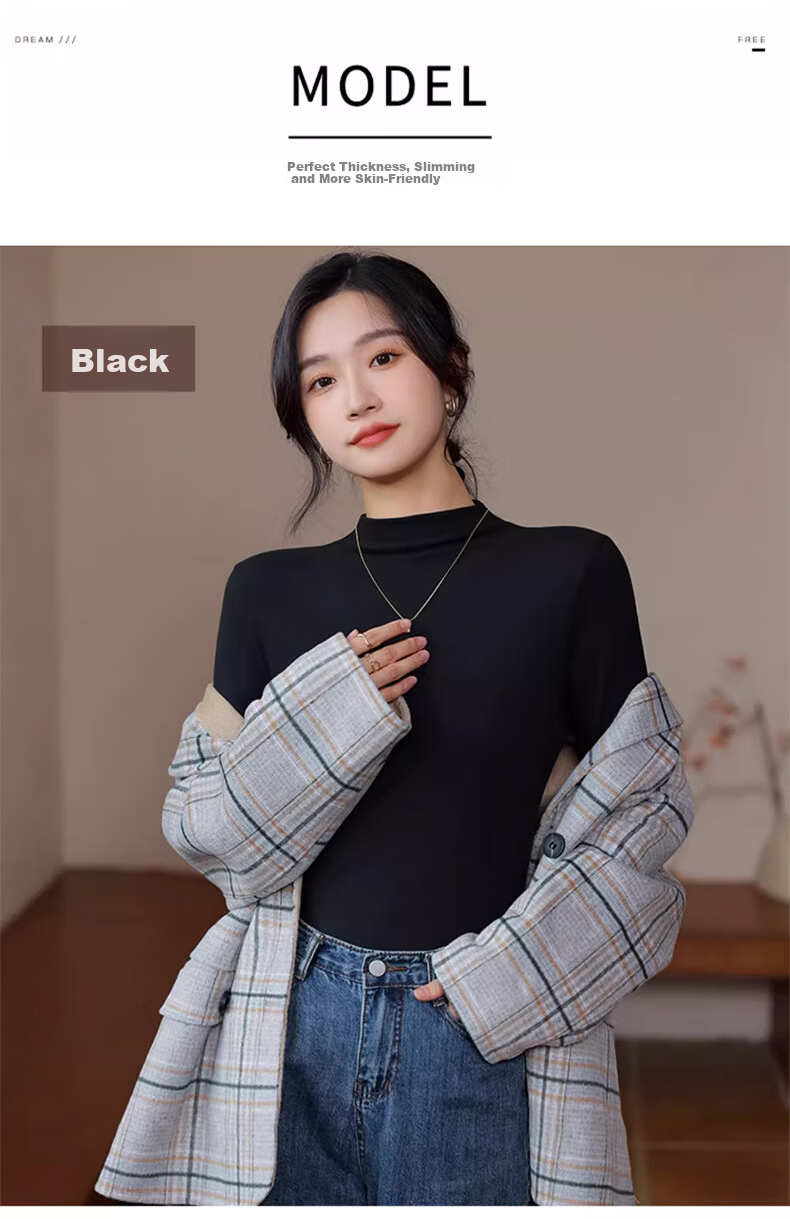 LangSha Semi-Turtleneck Base Layer for Women, New Autumn And Winter Thickened Fleece Ribbed Long-Sleeve Slim-Fit Antibacterial Anti-Mite Inner Top 10
