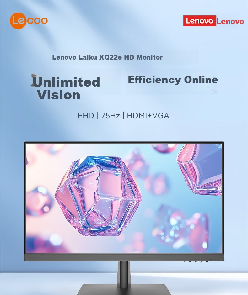 Lenovo Laiku 21.5-inch Full HD Monitor HDMI Dual Ports Slim Bezel Office Display Wall-Mountable 75Hz Refresh Rate Tool-Free Disassembly XQ22e 1