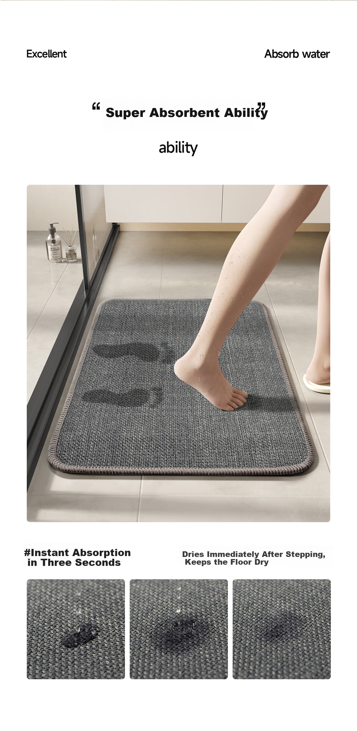 Quatrefoil Absorbent Bath Mat, Non-Slip Mat for Bathroom, Home Entrance, Toilet, Dirt-Resistant Foot Mat, 58*38cm, Sticker Bear Desig 3