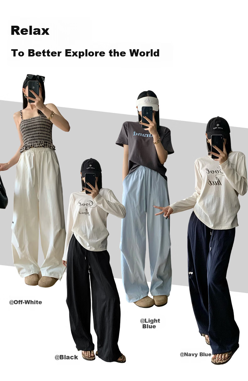 Xueqiman Lightweight Wide-Leg Pants Women 2026 New Summer High-Waist Loose Slim Paratrooper Sports Straight Casual Cargo Pants 10