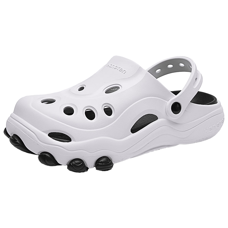 Huanteng Men's Summer Outdoor Beach Sandals Thick Sole Non-slip Breathable Clogs White Size 42-43