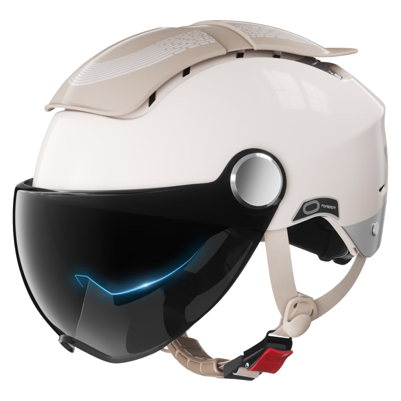 FOREVER Dual-Opening Visor Helmet, 3C Certified, Electric Motorcycle, for Men And Women, Summer Sun Protection, Dual-Lens Ventilation Half Helmet, Zero-Gap Visor, Breathable All-Season Safety Helmet, 966 Khaki Color, Color-Changing Short Visor