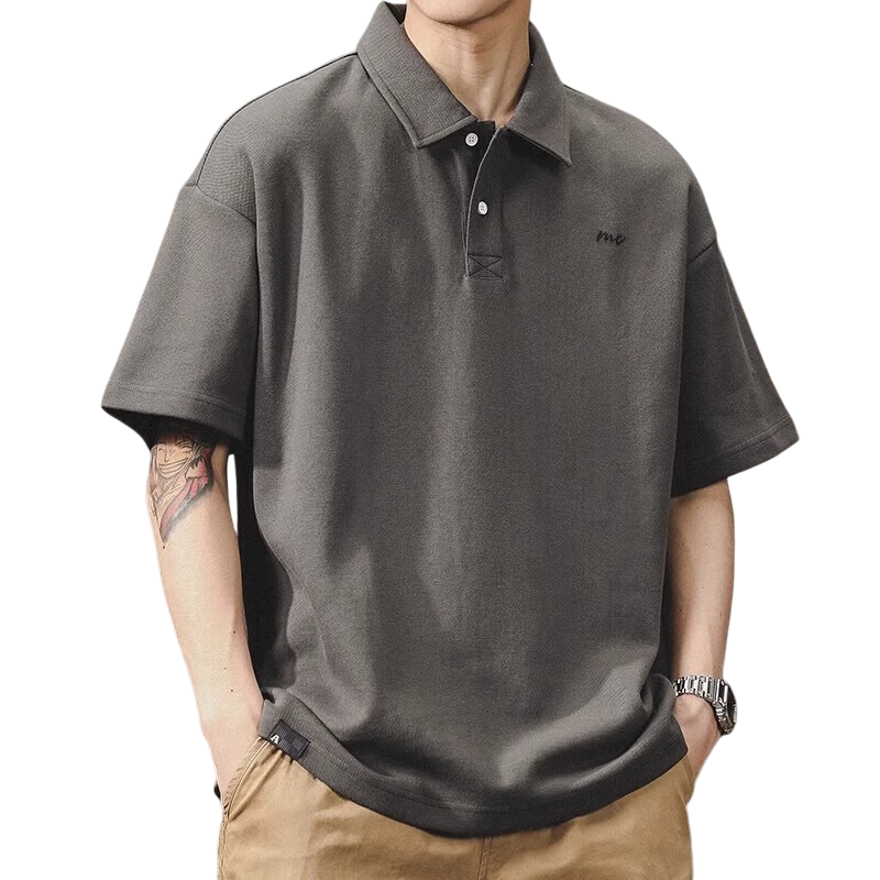Jeanswest American Vintage Polo Shirt Men Summer Simple Heavyweight Loose Fit Plus Size Short Sleeve Top