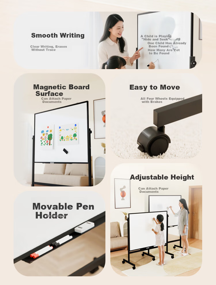 BBNEW 120x90cm Mobile Whiteboard with Stand, Stable Writing, Adjustable Height, Magnetic Blackboard for Teaching, Training, Office Meetings, Home Use NEWV-A90120 1