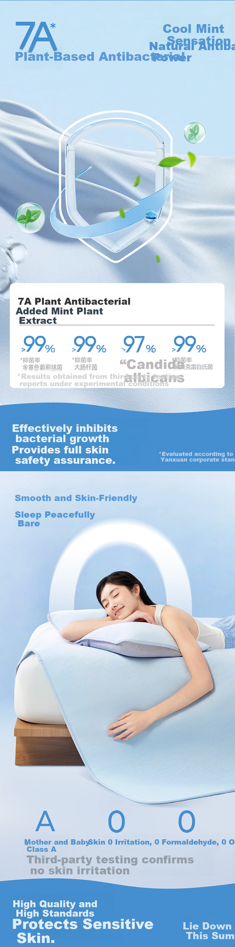 NetEase Yanxuan Xiancha Jelly Mat [Recommended by Banfo] 0 Allergy Class A Antibacterial Ice Silk Cooling Mat Ice Crystal Blue - Bed Sheet Style 1.5*2m 4