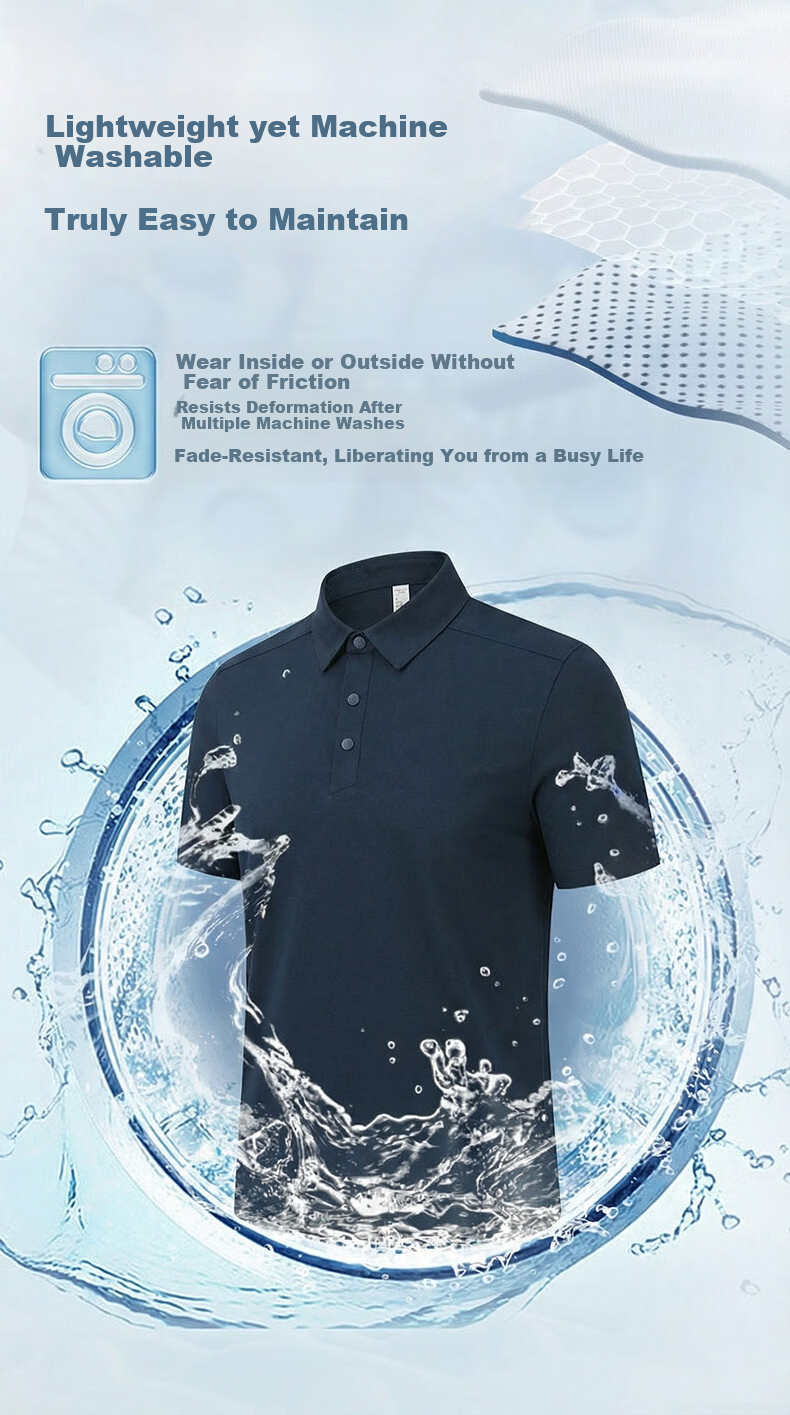 ROMON 7A Antibacterial Cooling Short Sleeve Polo Shirt Men Summer New Solid Color Stretch Top 5008 8