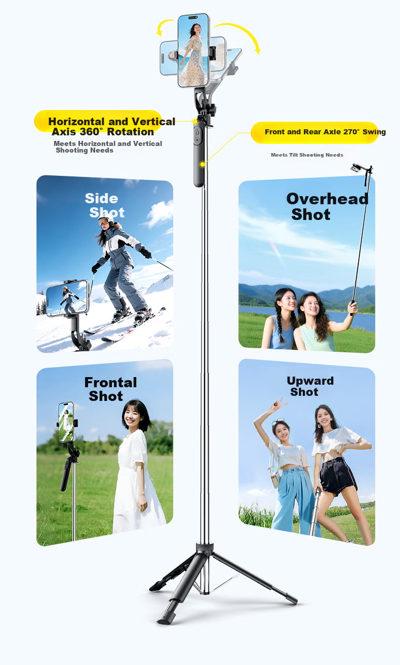 Zhiguozhe Dual-Light Selfie Stick Travel Compact Portable Phone Holder 360-Degree Rotating Anti-Shake Automatic Tripod Follow Shooting Photography Tool Concert 30