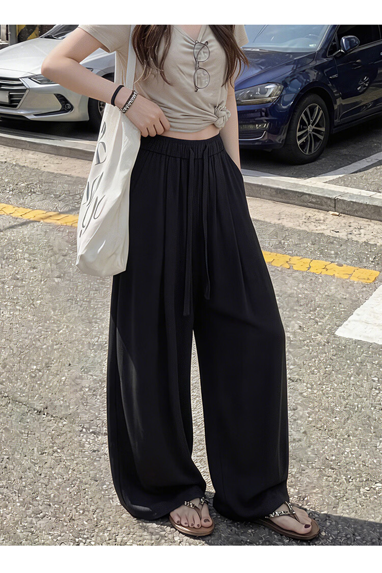 Free Style Linen Wide-Leg Pants for Women Summer Thin 2026 New High Waist Slim Loose Draped Ice Silk Casual Curved Balloon Pants 23
