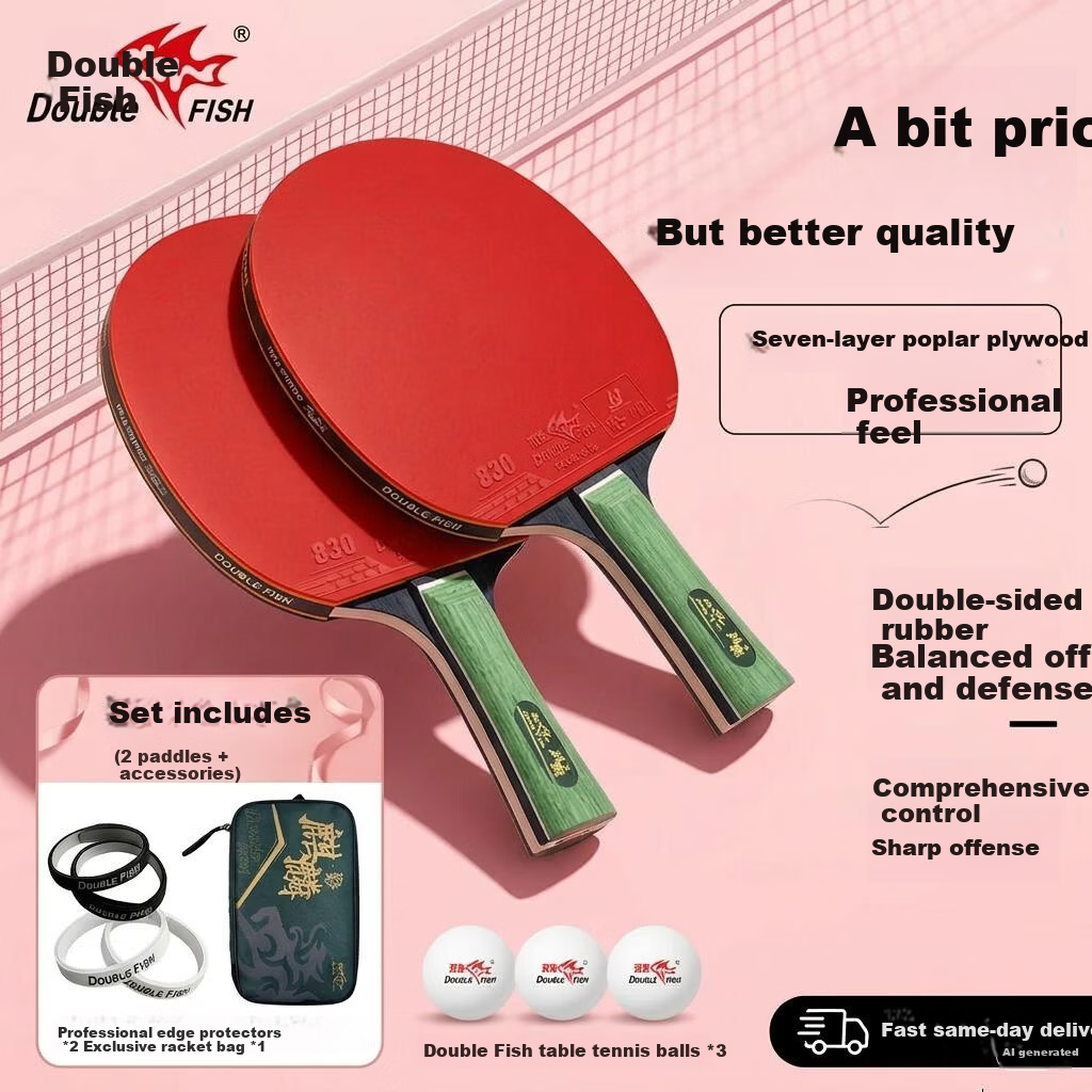DOUBLE FISH Qilin Shadow Table Tennis Racket Star-Level Battle Paddle Shakehand Penhold High-Elastic Reverse Rubber Student Training Competition Ready-to-Use Paddle