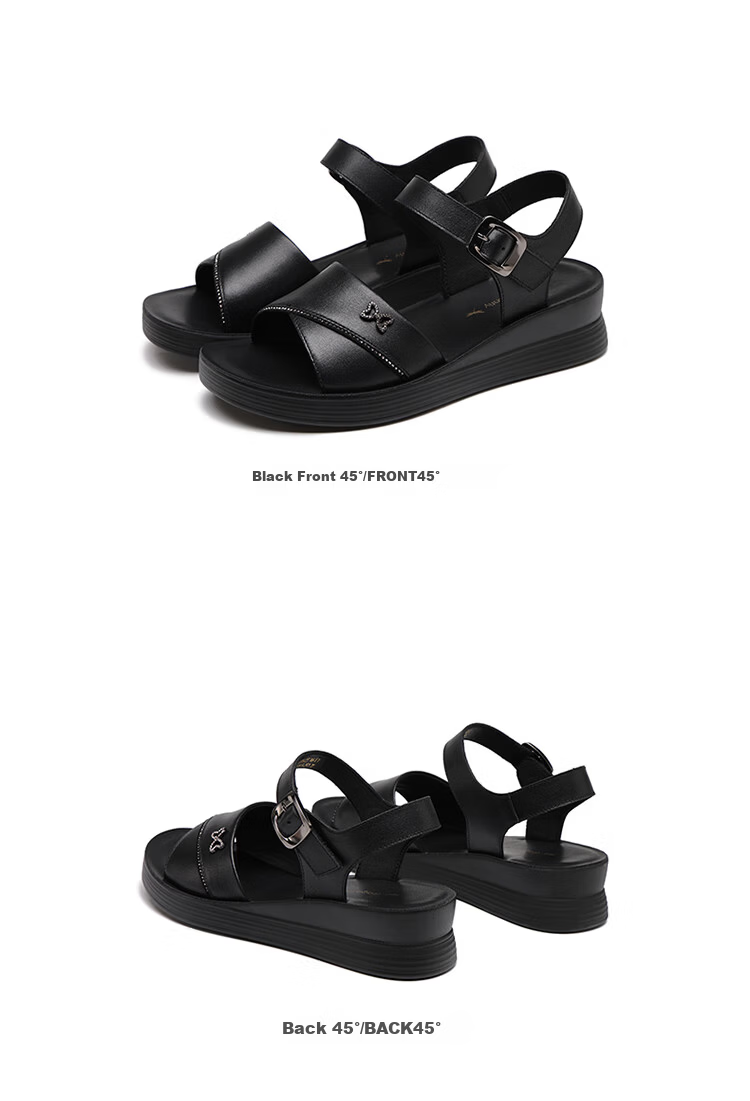 Red Dragonfly Women's Sandals, Flat Soft Leather, Wedge Beach Shoes for Mom, WTK25161, Black, Size 36 6