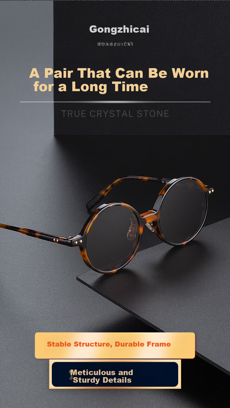 Gongzhicai Trendy Round Frame Crystal Sunglasses Vintage HD Real Stone Lens Sun Glasses Cool Eye Protection Outdoor for Elderly 7