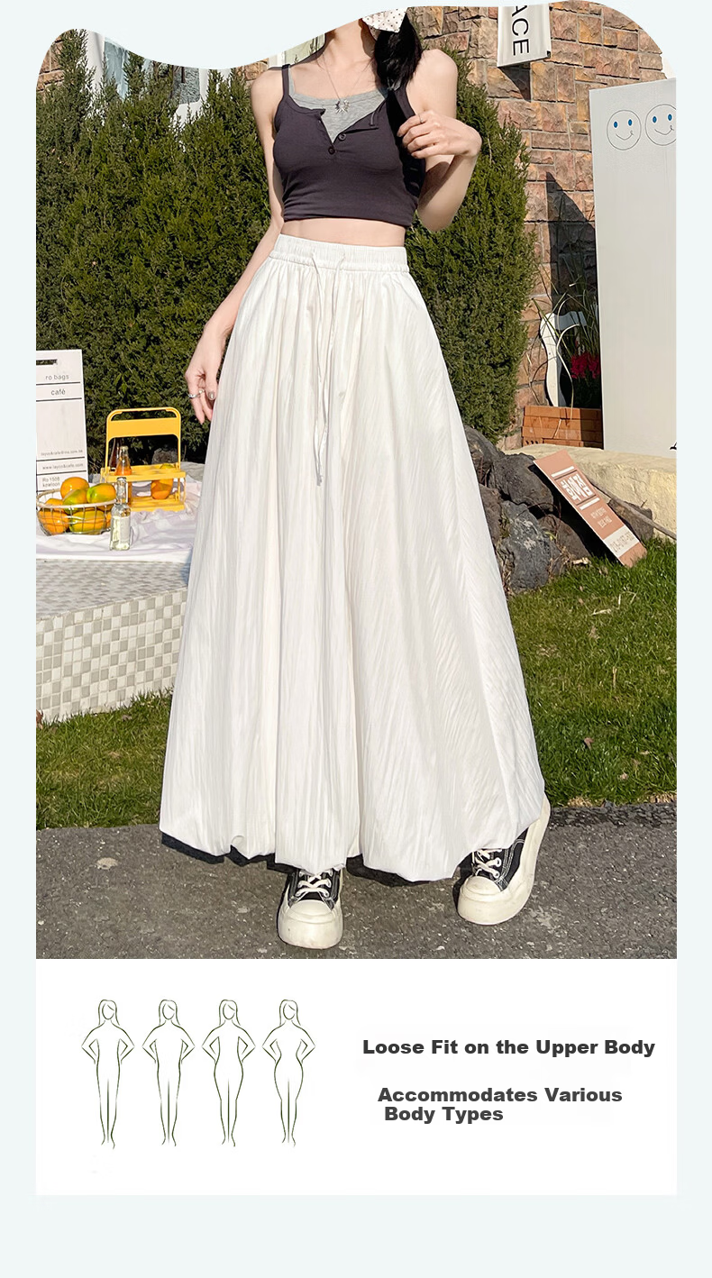 Langsha Bud Half Skirt Women Spring Summer Thin High Waist Loose Slim A-Line Puffy Cloud Mid-Length Skirt 9