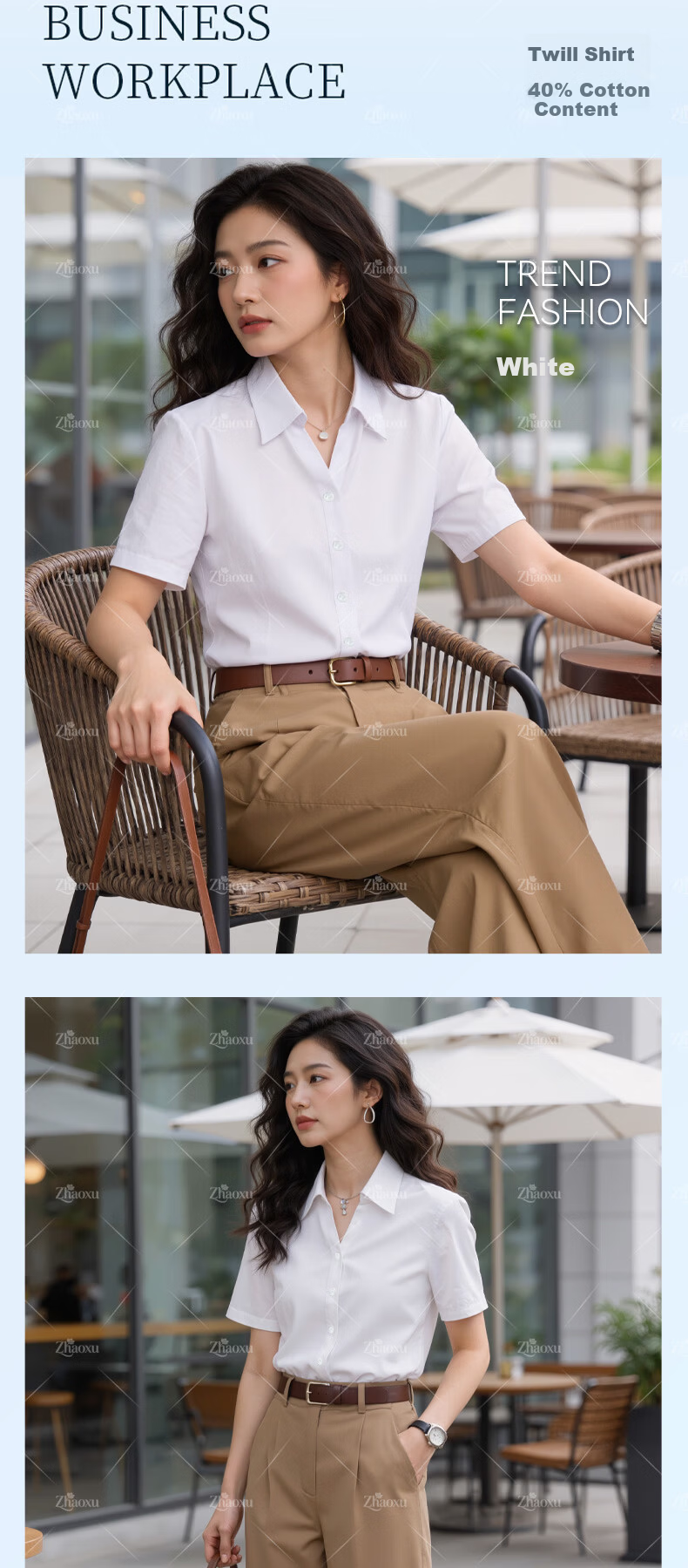 Chaoxu 2026 Women's Formal White Shirt Slim Fit Casual Business Professional Blouse Slimming Base Layer 15