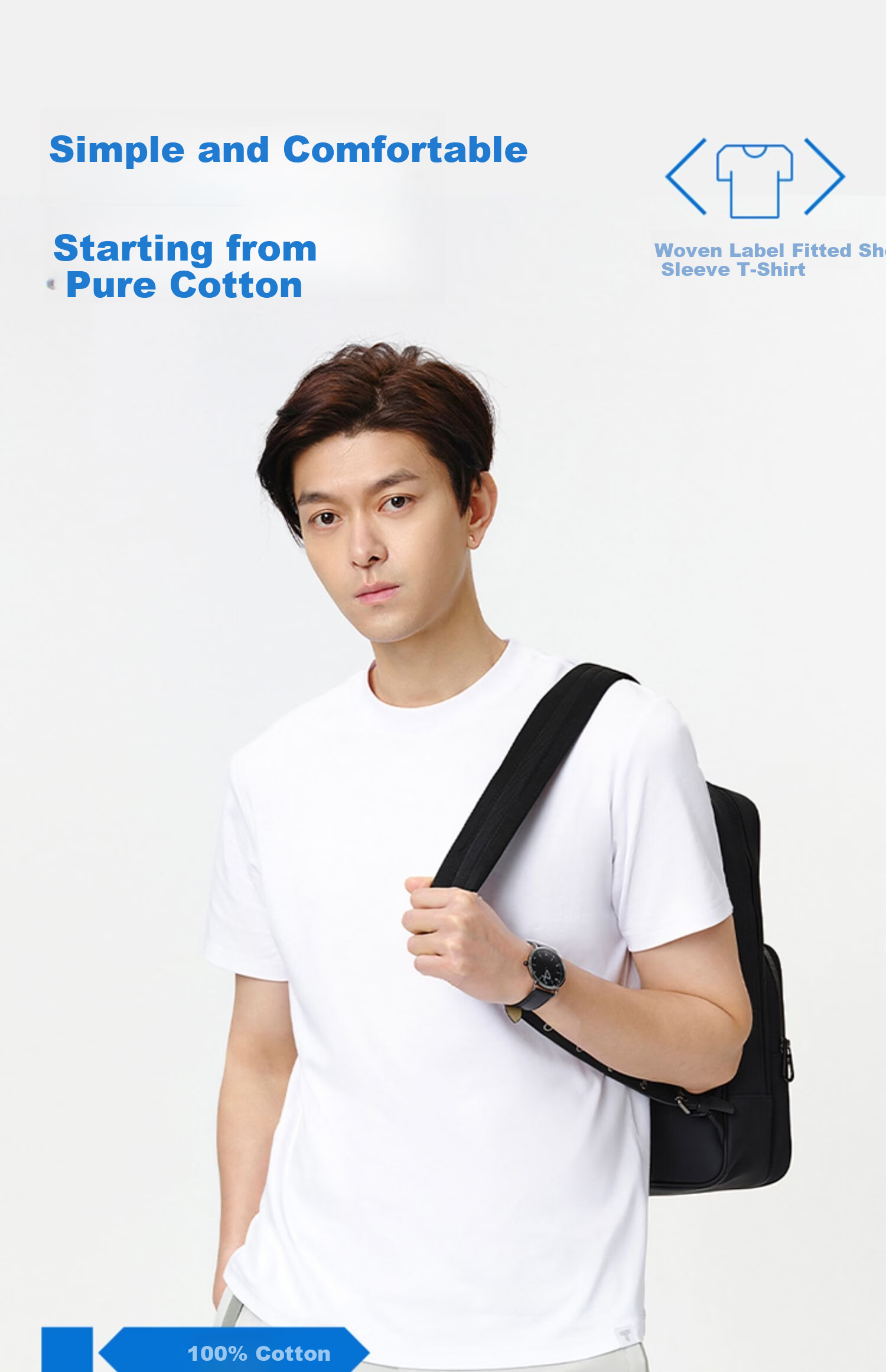 LangSha Men's Short Sleeve Vest Pure Cotton Round Neck Simple Skin-Friendly Autumn Winter Solid Color Base Shirt 3