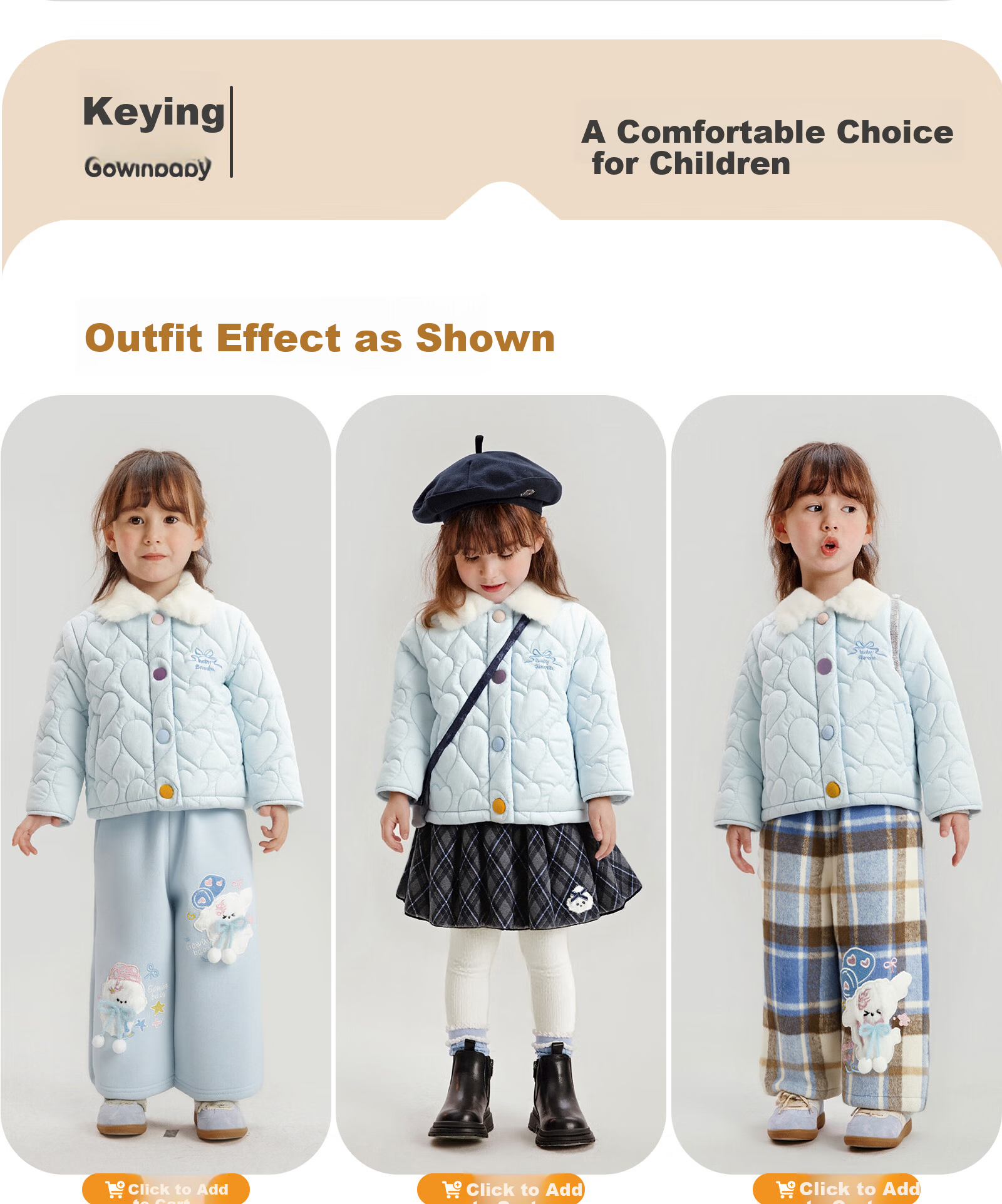 GOWINBABY Girls' Windproof Coat 2025 Winter New Cute Cotton Padded Cartoon Warm Fleece Jacket 6