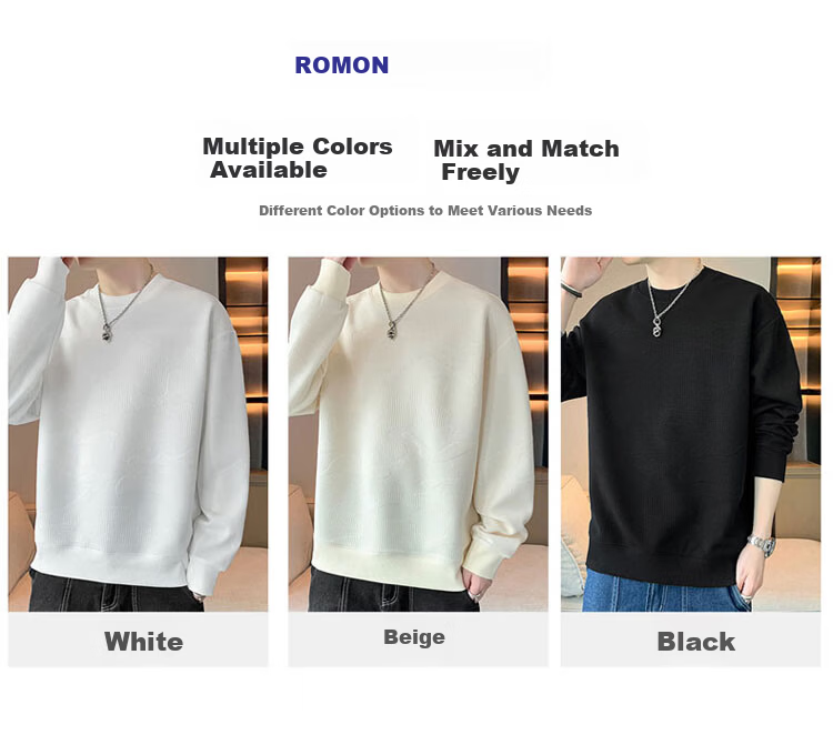 ROMON Men's Sweatshirt Spring and Autumn Long Sleeve T-Shirt Casual Fashion Loose Fit Black M 3