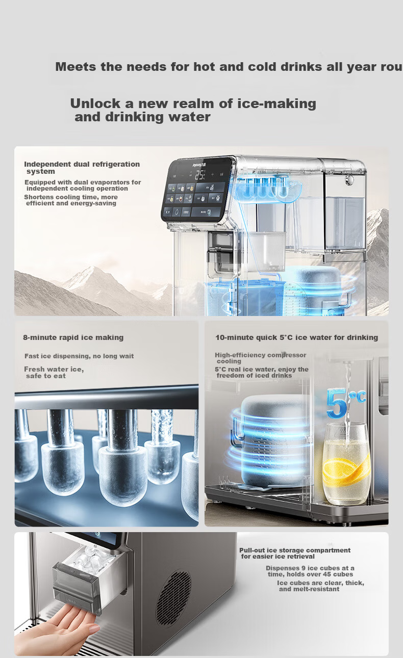 Joyoung Ice Maker and Water Dispenser Desktop UV Sterilization Instant Heating Multi-Level Adjustable Large Capacity Mineral Water Electric Kettle for Tea and Milk AJ3650 3