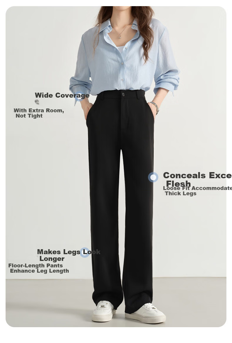 Langsha Women's Summer New Small Size Casual Suit Pants Formal Commuter Wide-Leg Slim High-Quality Trousers 3