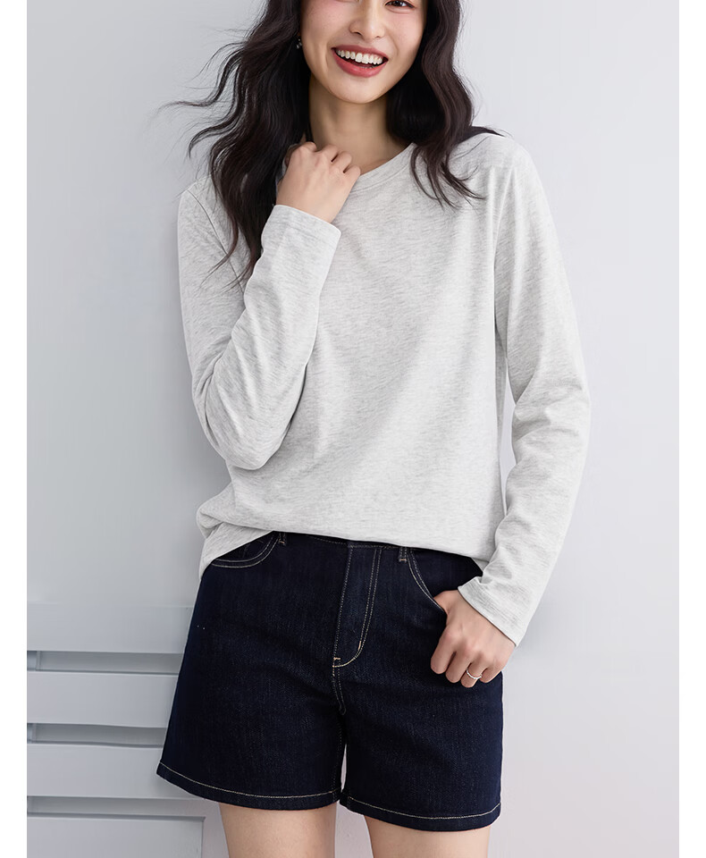 Urban Beauty White Cotton Long Sleeve T-Shirt for Women 2026 New Spring Autumn Plus Size Outerwear Basic Top Spring Inner Wear 21