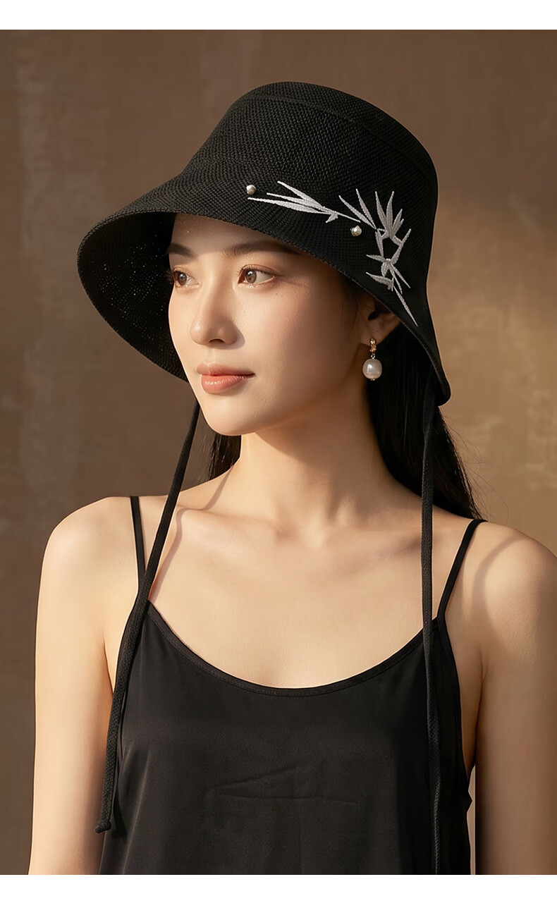 CACUSS New Chinese Style Sun Hat for Women Summer Woven National Style Adjustable Wide Brim Golden Bamboo Pattern 8