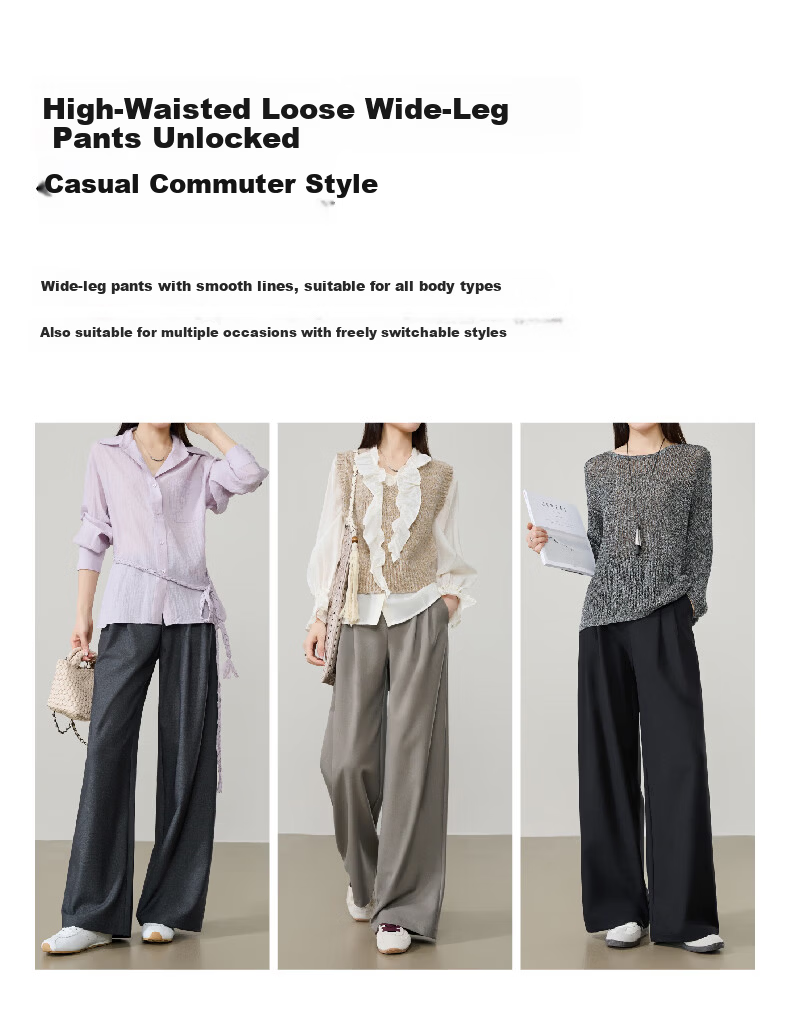 ESE-Y Lyocell Acetate Wide-Leg Suit Pants for Women 26 Spring New High-Intelligence Commuting Wide Straight Pants Gray 31 14