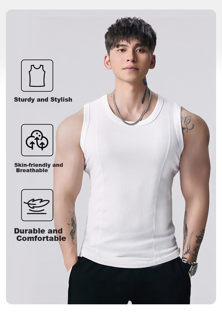 FitonTon Men's Summer Sports Tank Top 10A Antibacterial Trendy Fitness Comfortable Stretch Ribbed Sweatshirt Heather Gray 2XL 1