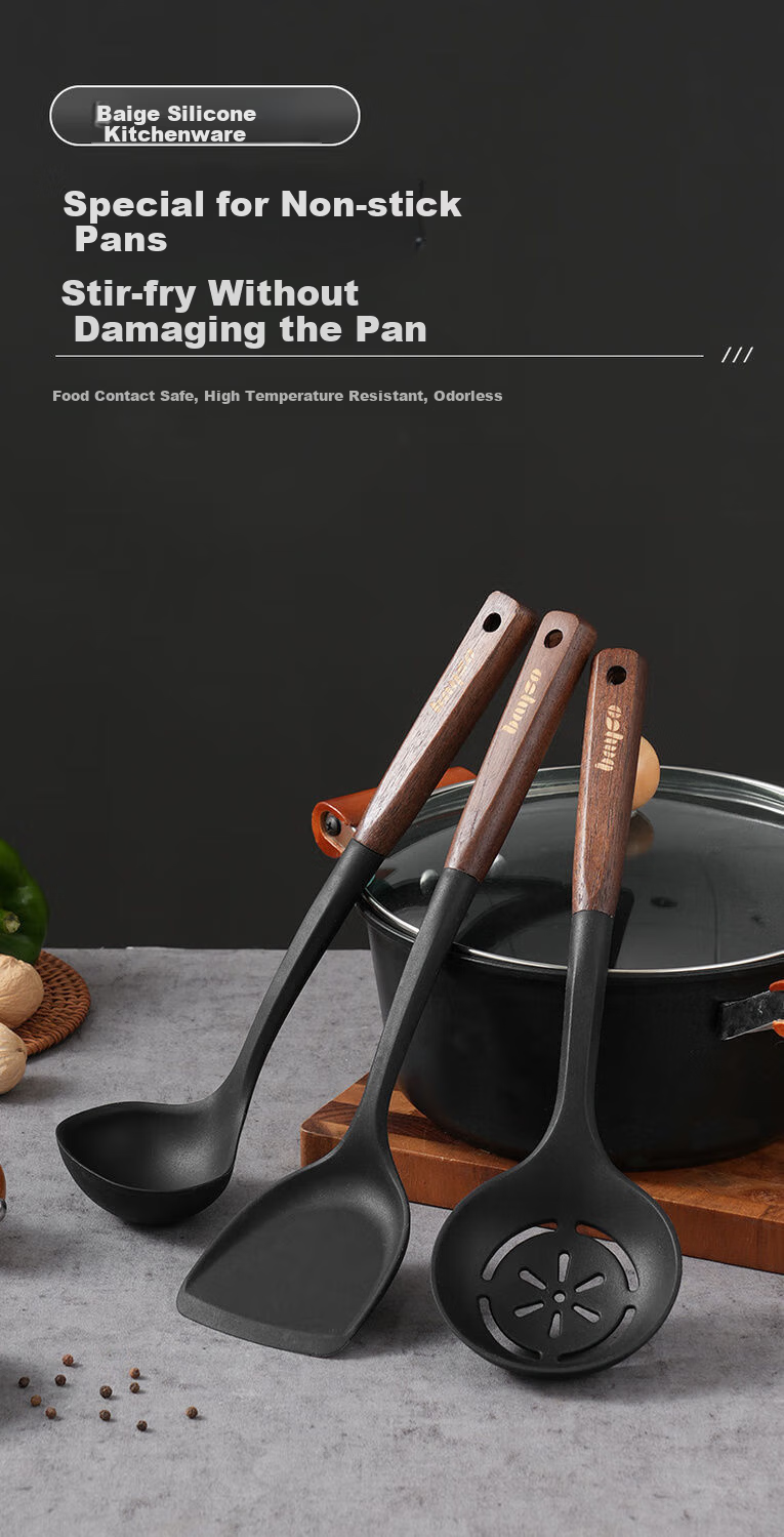 BAYCO Wooden Handle Silicone Spatula Food Grade High Temperature Resistant Non-Stick Cooking Spatula BC5615 1