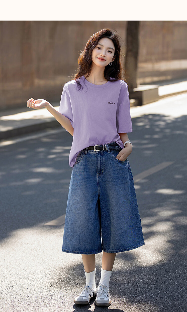 Demana [Comfort 180G Pure Cotton] Summer Simple Style Letter Print Loose Fit Women's 5-Sleeve T-Shirt 40