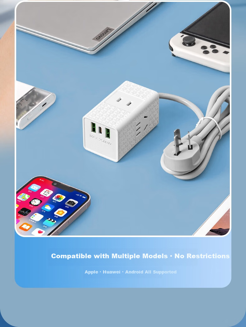 Sushiermo 2-Prong Plug 2-Socket Power Strip, 3 Outlets 2U1C 1.5m Multifunctional Travel Power Strip for Japan/Thailand/Philippines Two-Prong Extension Cord 8