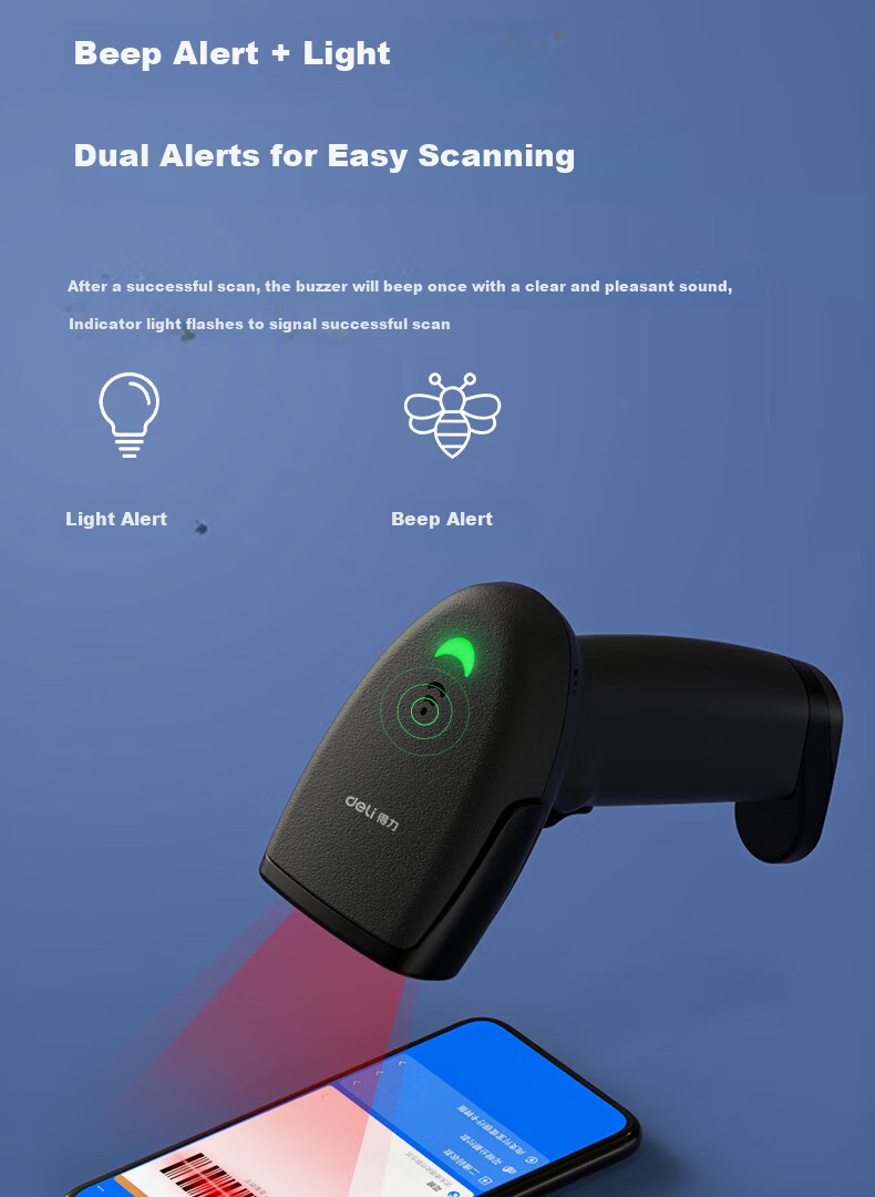 Deli Barcode Scanner, One-Dimensional Scanning Gun for Express Delivery And Logistics Inquiry, Payment Collection, Medical Insurance Payment, Inventory Management, Product Entry Tracking, Supermarket Cashier Barcode Scanner AA131 11
