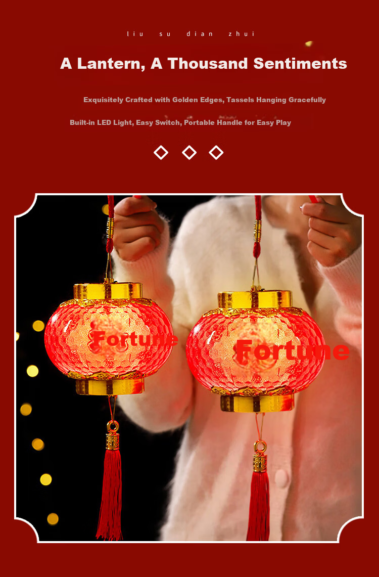 Jiuchangu Lantern Children's Portable Glowing Crystal Red Lantern New Year Decoration Atmosphere Light Chinese Style Antique Palace Lantern Model 3108 4