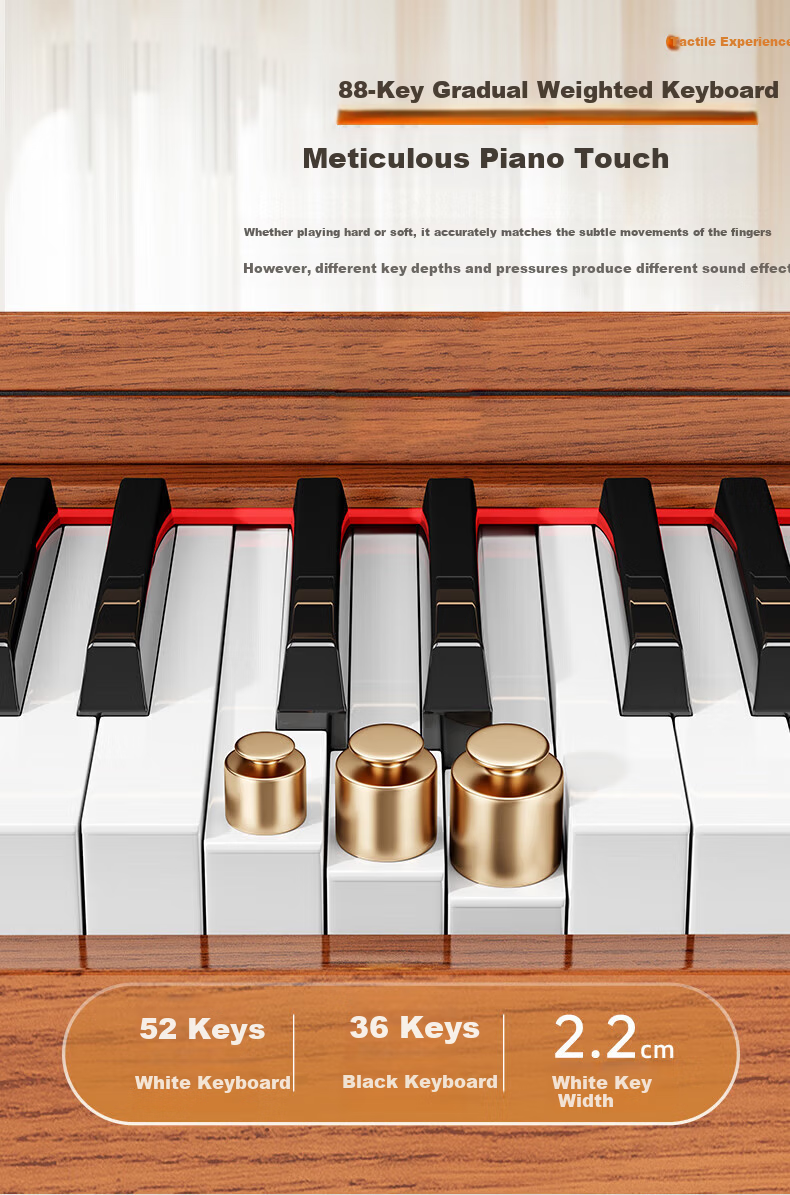Becky Digital Piano 88-Key Weighted Hammer Adult Home Beginner Professional Graded Electronic Piano B867 Brown 7