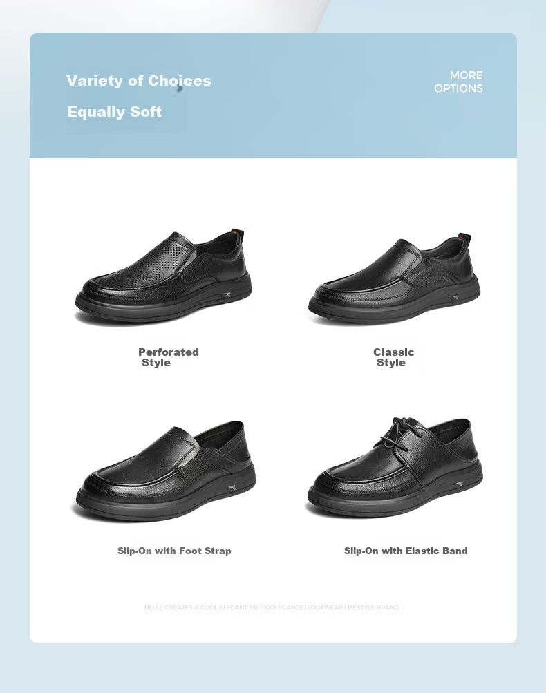 Belle Men's Slip-On Casual Leather Shoes Summer 2026 Breathable Commuter Business Shoes Black Perforated A2393 Size 40 3