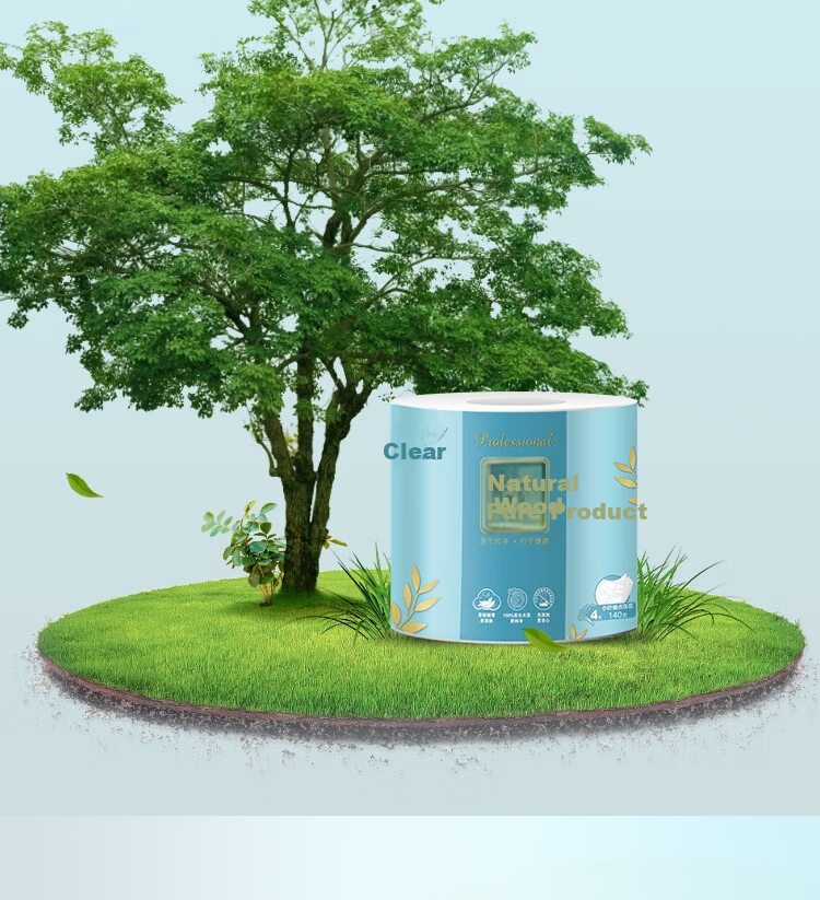 Qingfeng Core Roll Tissue Original Wood Pure 4-Ply 140g*24 Rolls Embossed Small Roll Paper 3