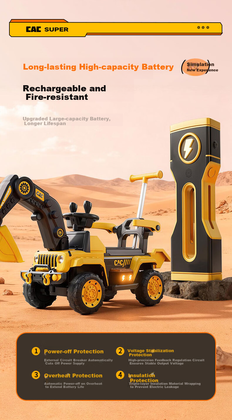 Feige Children's Excavator Electric Ride-On Vehicle for Kids Ages 1-8 Large Toy Car Fully Electric 12
