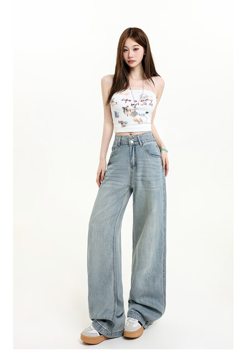 Jeanswest Women's High-Waist Jeans 2026 Spring Summer Lightweight Silky Slim Fit Wide-Leg Denim Pants Blue XL 17