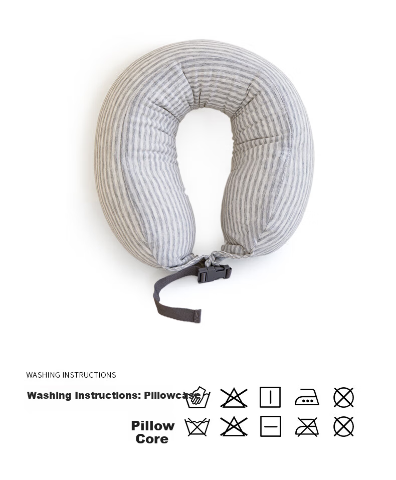 Grace Pure Cotton U-Shaped Travel Neck Pillow Gray Striped 10