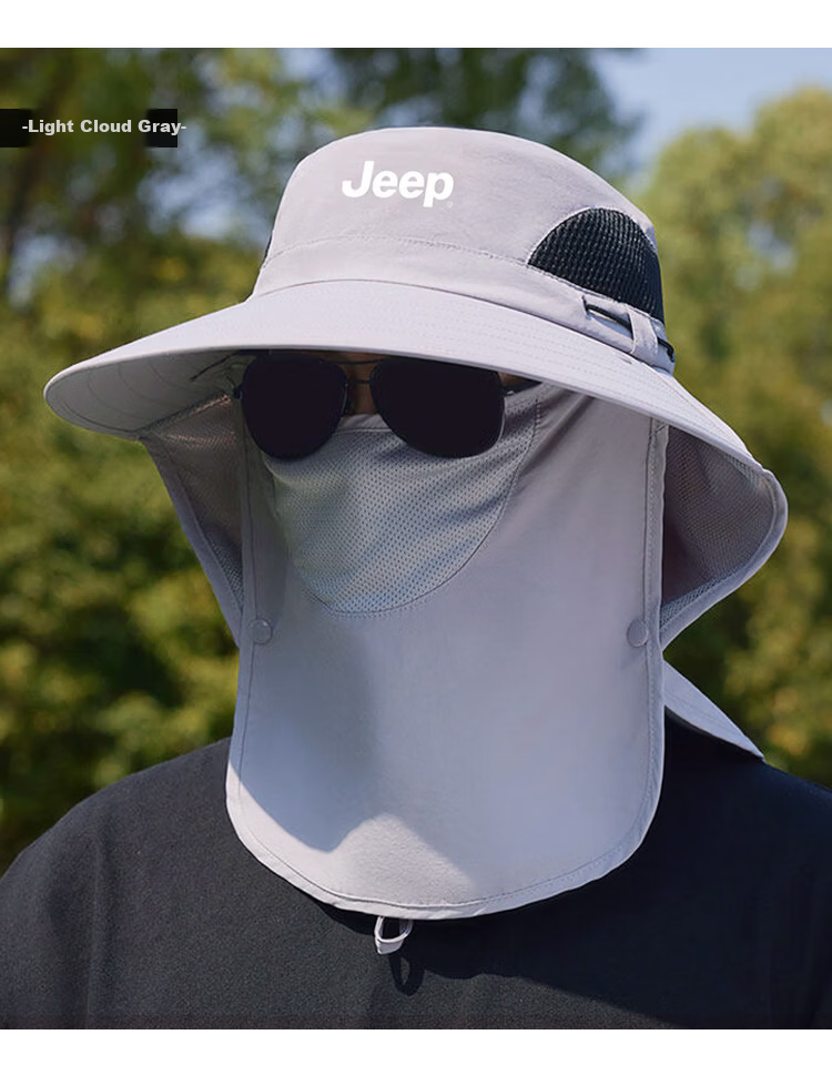 JEEP Men's Sun Protection Hat UV Protection Summer Fisherman Outdoor Hiking Wide Brim Sun Hat 23