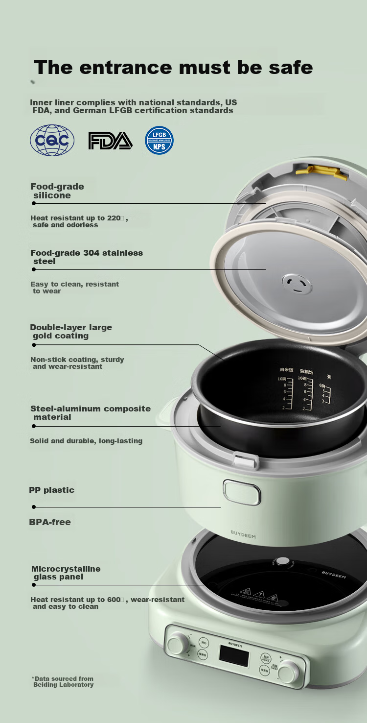 Buydeem Rice Cooker, Home Use Detachable Multi-Functional Large Capacity Cooking Pot, IH Heating Non-Stick Inner Pot, 2-5 People [Xiao Ge Huang] Rice Cooker + Barbecue Pot + Hot Pot, 3L 11