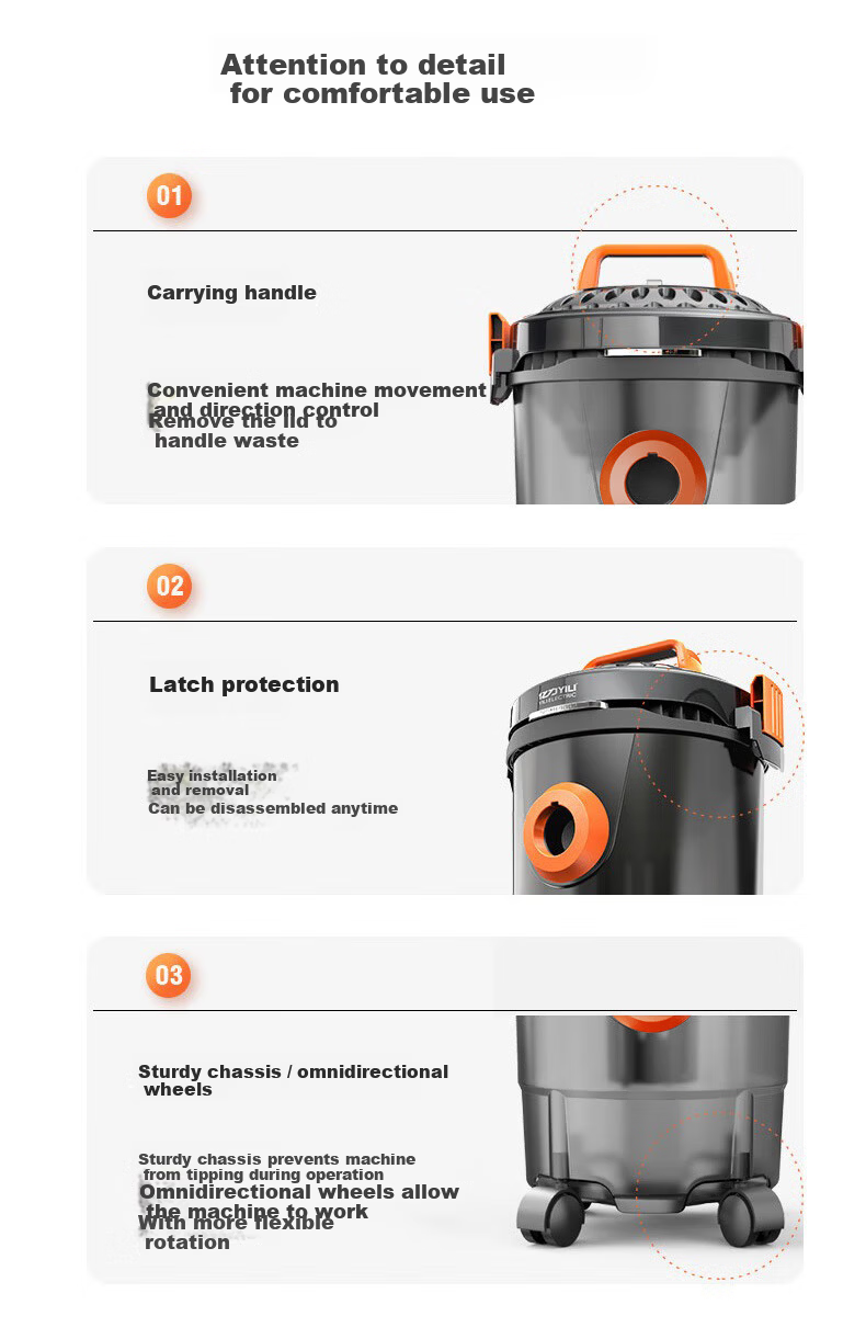 Yili Vacuum Cleaner with Automatic Dust Collection, Powerful Suction for Home Use, Commercial And Industrial Applications in Hotels, Offices, Workshops, Car-Mounted Large Capacity Dust Removal Machine 6291E-25L 18