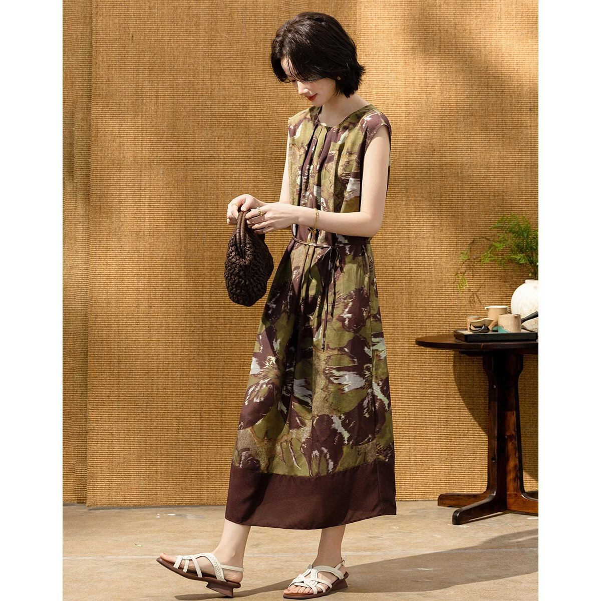 Demana Vintage Impression Summer Urban Elegant Sleeveless Printed Patchwork Loose Slim Dress for Women High-End Feel