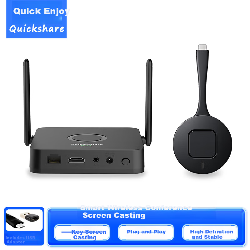 QuickShare Wireless Screen Mirroring Device HDMI HD Audio Video Transmission for PC Mobile Tablet Conference Office Laptop USB One-Key Connect Smart TV Projector LED Large Screen