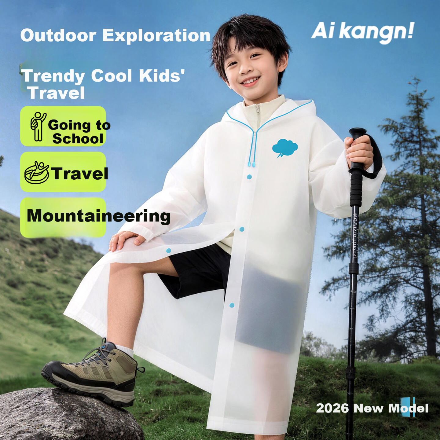 Aikangni Kids Raincoat 6-12 Years Disposable Thickened Anti-Storm Student Full-Body Protective Outdoor Portable High-Value Cloud Blue