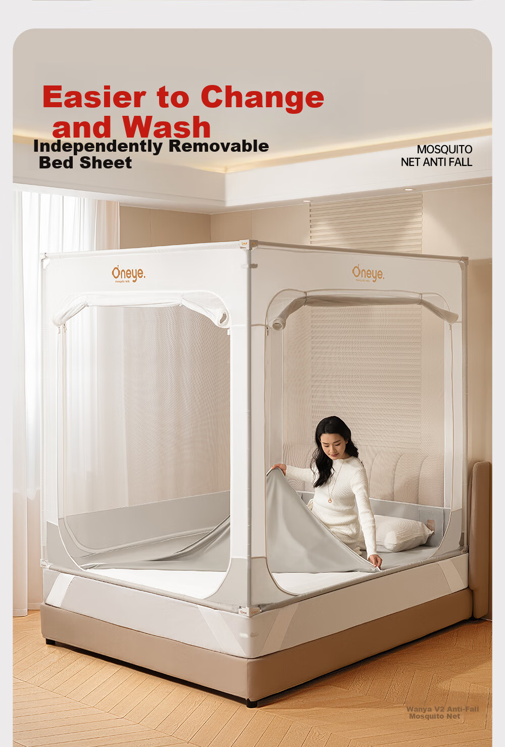 Wanya V2max Anti-Fall Mosquito Net for Children and Babies, Integrated Full-Coverage Bottom with Zipper, 1.8*2.0m + 1 Bed Sheet 18