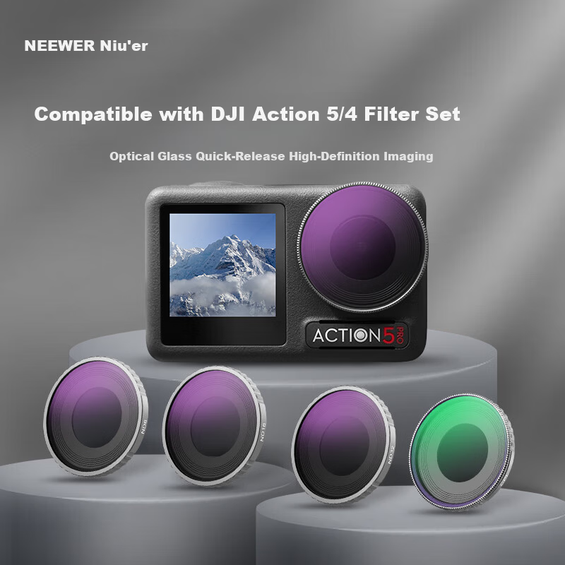 NEEWER DJI Osmo Action 4/5PRO Sports Camera Filter 2-Pack VND8-32/Enhancer Lens Threaded Black
