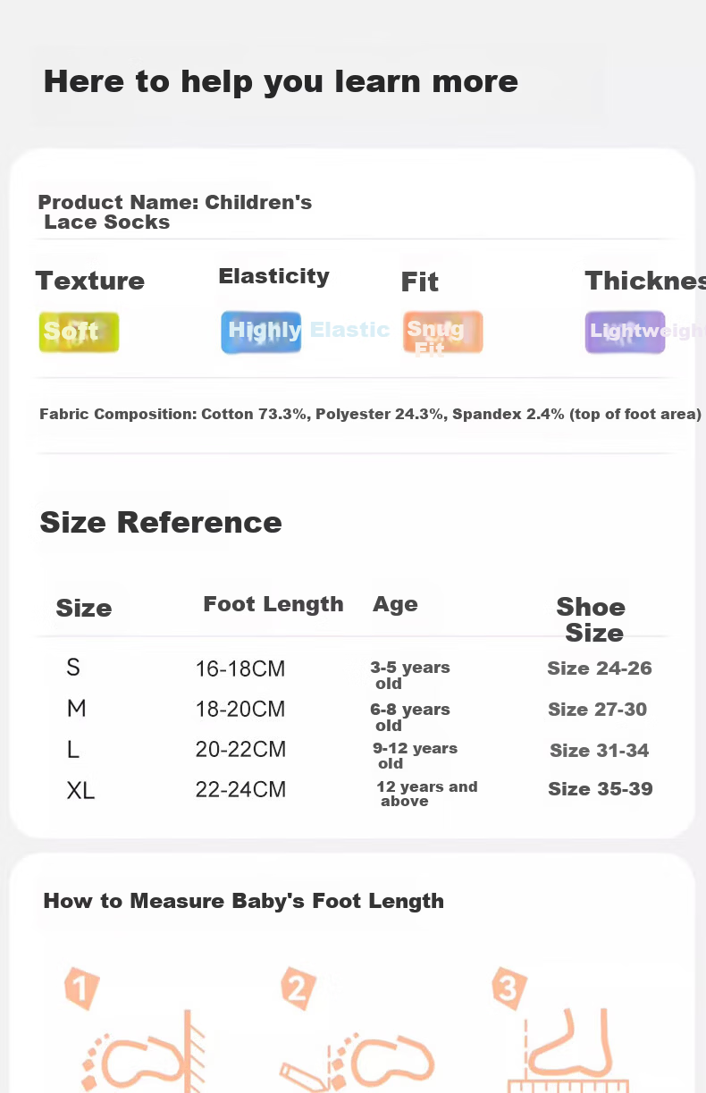 Mianmanman Children's Socks, Xinjiang Cotton, Antibacterial And Anti-Mite, Girls' Sweet Lace Mid-Calf Socks, for Toddlers And Older Children, Cotton Socks for Autumn Seaso 7