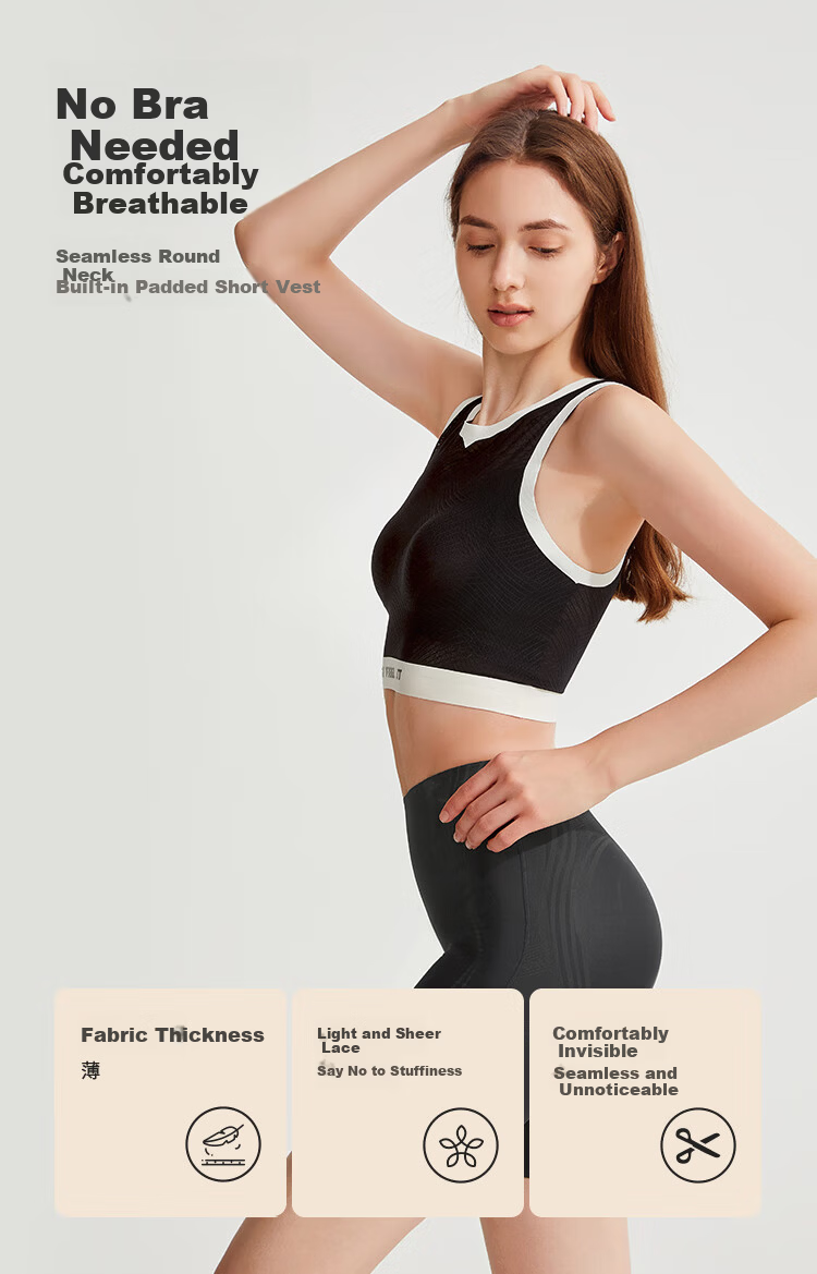 Dushiliren Short Lightweight Sports Beautiful Back Pull-Up Vest, Wireless Letter Bra for Women with Built-In Pads, Seamless 2V350A 1