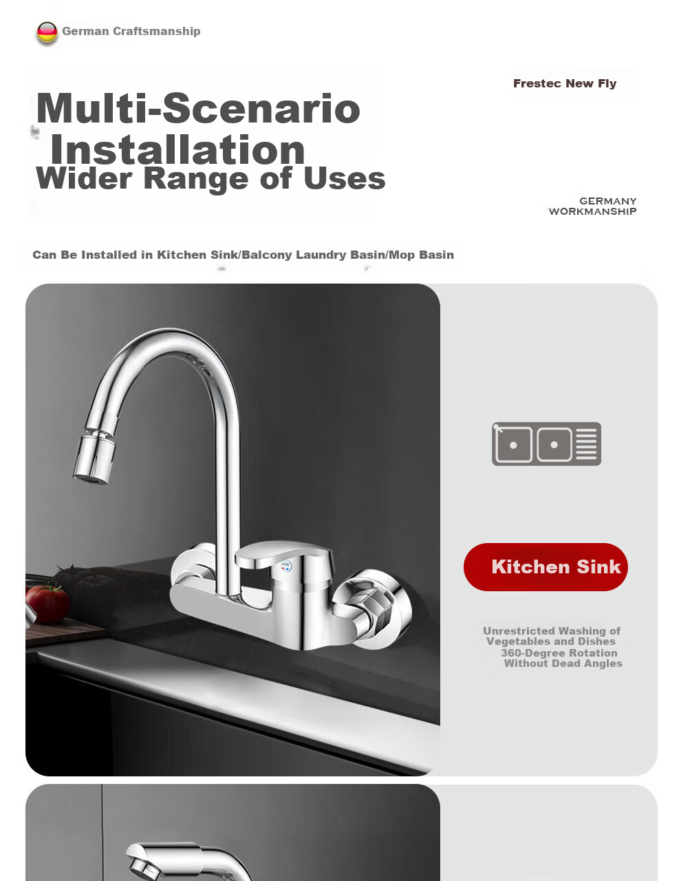 Xinfei Wall-Mounted Kitchen Faucet Rotatable Hot and Cold Mixer Tap for Sink and Balcony 16