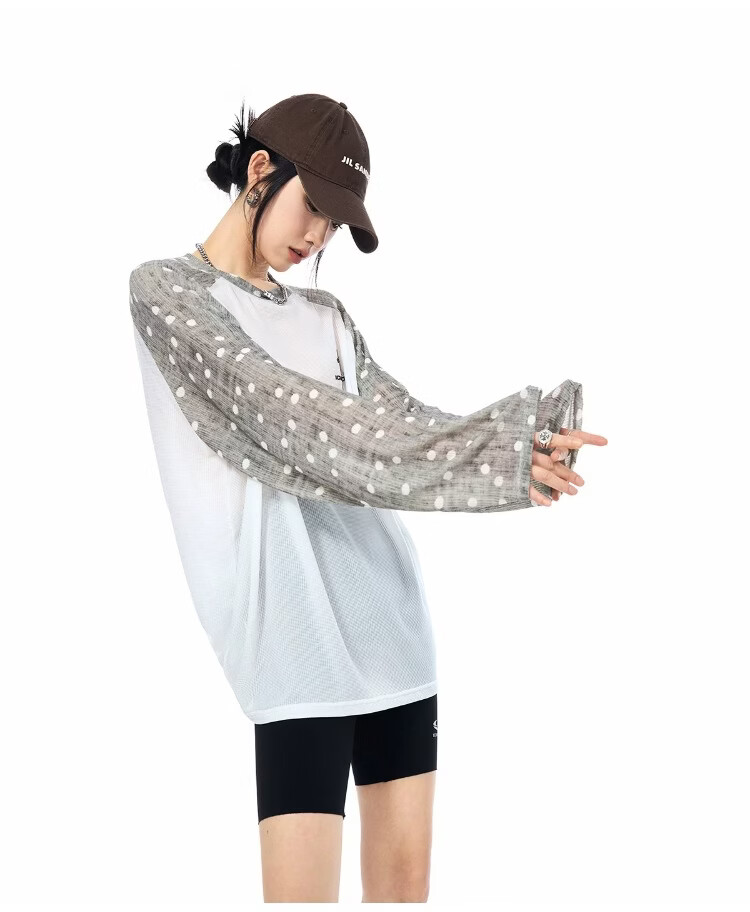 ICH MODE Polka Dot Raglan Sleeve Color Block Long Sleeve T-Shirt Physical Sun Protection Sheer Breathable Summer Top for Women Pink XL 12