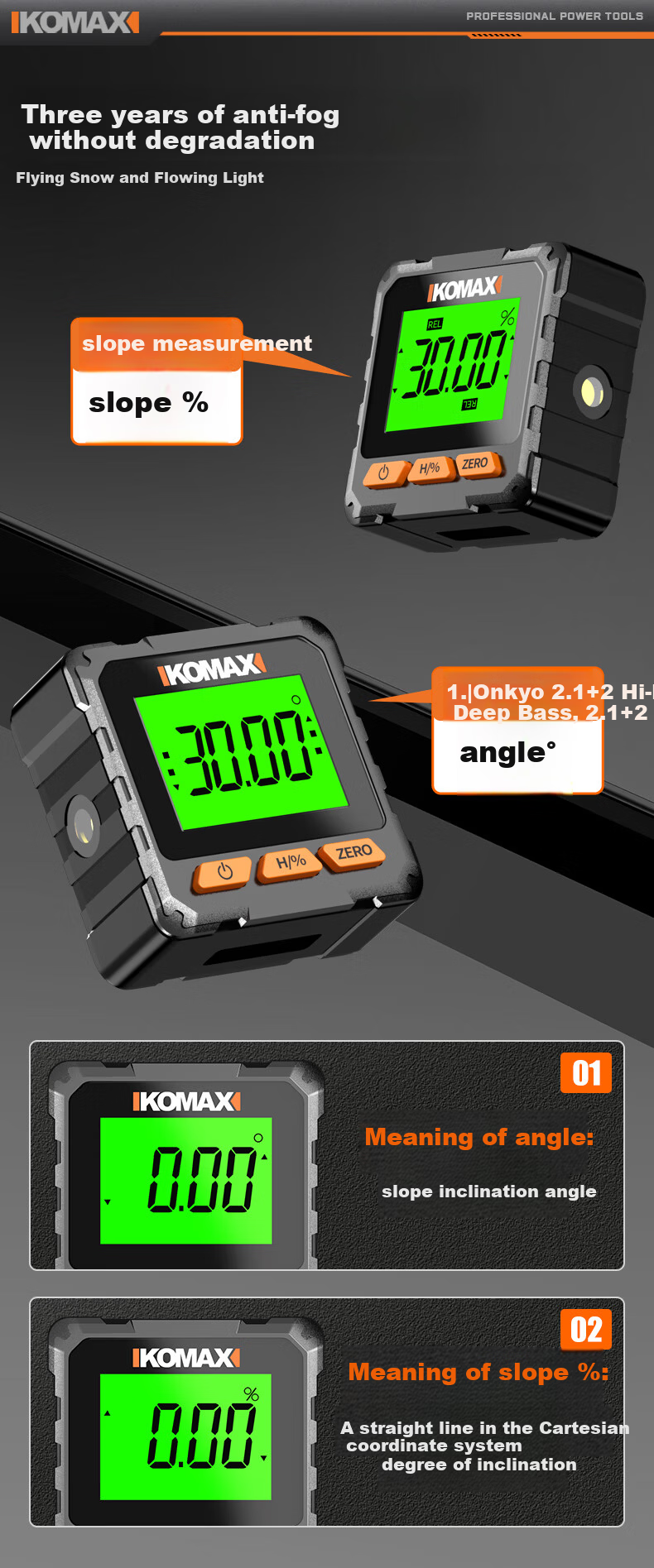 KOMAX High-Precision Digital Inclinometer Laser Level Small New Magnetic Angle Meter Multifunctional Slope Ruler 18